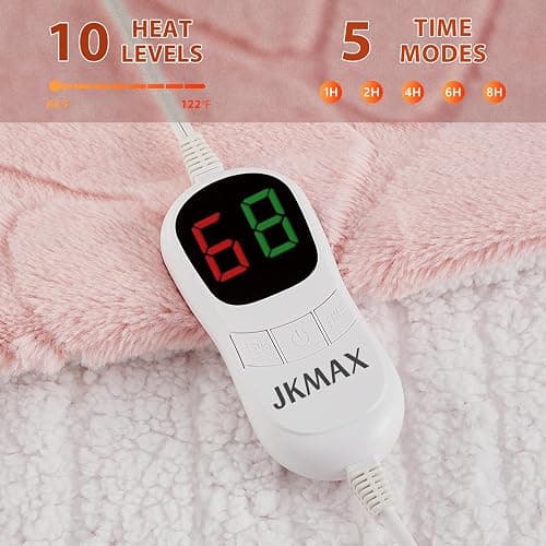 Heated Electric Blanket- Electric Throw Blanket 100"x90" for Bed- 5 Heating Levels& 4 Hours Auto Off for Home Office - Soft Faux Fur for Full Body(Pink) thumbnail 3