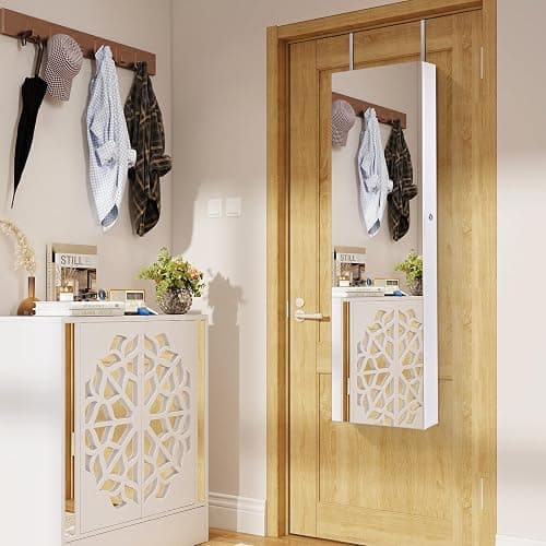 Giantex Wall Door Mounted Jewelry Armoire Cabinet with 47.5" Full Length Mirror, 2 LEDs Lockable Jewelry Organizers and Storage with 2 Drawers, Over the Door Jewelry Organizer Cabinet (White) thumbnail 8