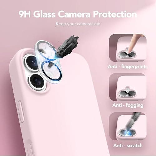 GONEZ Magnetic for iPhone 16 Case, Compatible with MagSafe, [Screen Protector + Camera Lens Protector], Liquid Silicone Shockproof Protective Phone Case for iPhone 16 6.1", Chalk Pink thumbnail 7
