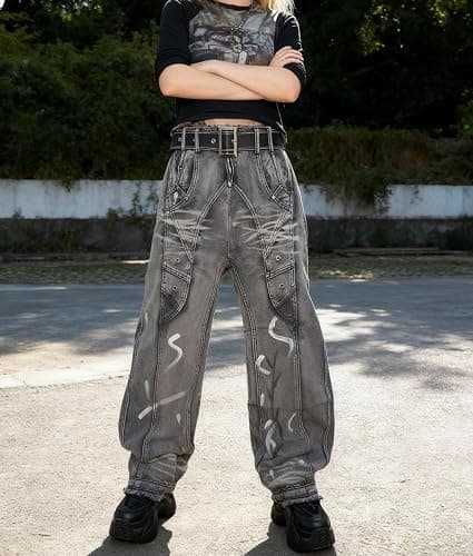 Y2k Retro High-Waisted Vintage Wide-Leg Jeans High-Street Heavy-Work Stripe Tie-Dye Jeans Unisex Floor-Length Pants thumbnail 2