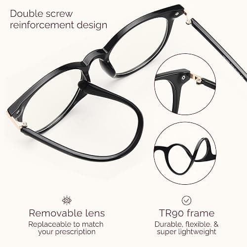 Gaoye Blue Light Blocking Glasses, Retro Round Eyewear Frame Anti Eyestrain Computer Glasses for Women Men - GY1688 (Light Black Frame/Transparent Lens) thumbnail 5