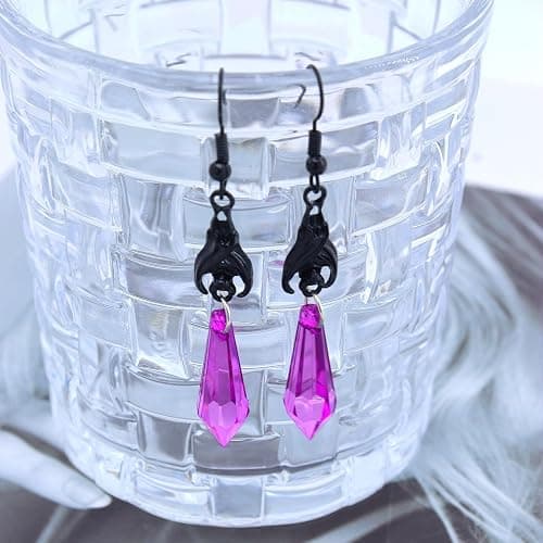 Goth Vampire Earrings for Women Gothic Dark Bat Dangle Earrings Weird Red Sacred Heart Hook Earring Halloween Costume Jewelry Accessories Gifts thumbnail 6