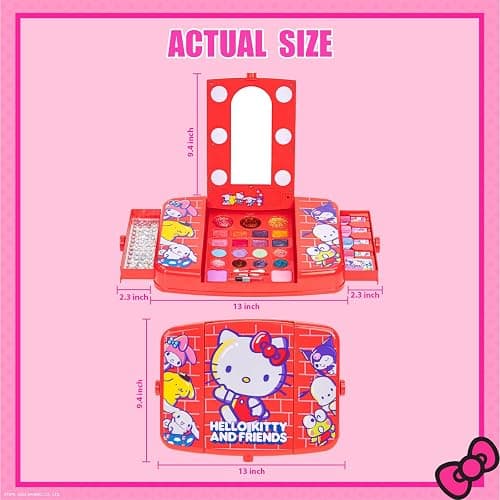 Hello Kitty and Friends Makeup Set for Kids, Beauty Vanity Set with Light-Up Mirror, Includes Lip Gloss, Eye Shadow, Brushes, Nail Polish, Accessories, and More! Gift for Ages 6+ by Townley Girl thumbnail 3