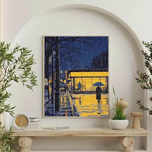 Paint by Numbers for Adults, 16x20 Inch Rainy Night Street Scene DIY Oil Painting Kit, Beginner Friendly Acrylic Paint by Number on Canvas, Home Wall Decor Gift Unframed thumbnail 2