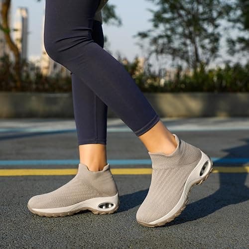 HKR Women's Walking Shoes Arch Support Non Slip Work Shoes Breathable Knit Upper Lightweight for Plantar Fasciitis thumbnail 2