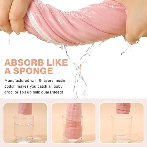 MUKIN Baby Muslin Burp Cloth Set of 6, Ultra Soft Absorbent Thick Cotton Burping Cloths for Unisex Newborn Babies, 20'' by 10'' Neutral Milk Spit Up Rags Boys Girls - Baby Must Haves. (Gradient Pink) thumbnail 3