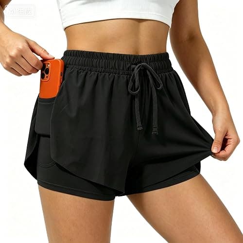 TIMEPAY Womens Athletic Shorts High Waisted 2 in 1 Flowy Workout Skorts with Liner Pockets for Running Tennis Yoga Gym - Image 1