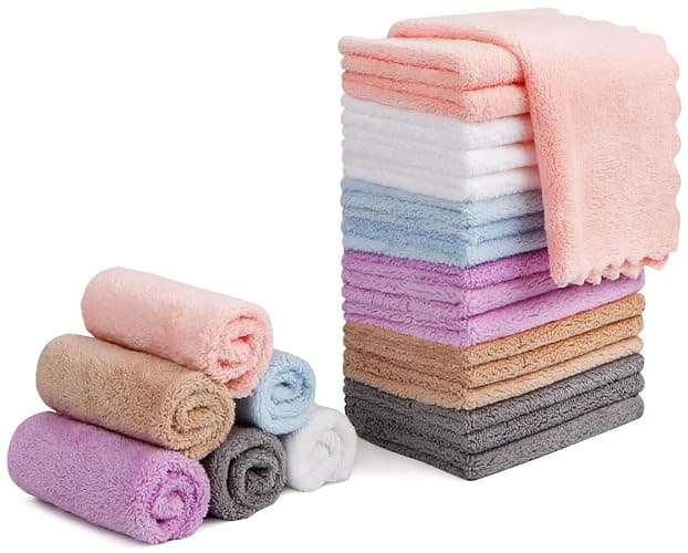 Orighty Makeup Remover Cloths, Cleansing, Reusable, Soft & Washable Coral Fleece Microfiber Washcloths/Towel for Face, Eye, Lips, Pack of 24, 7 x 7 inch - Image 1