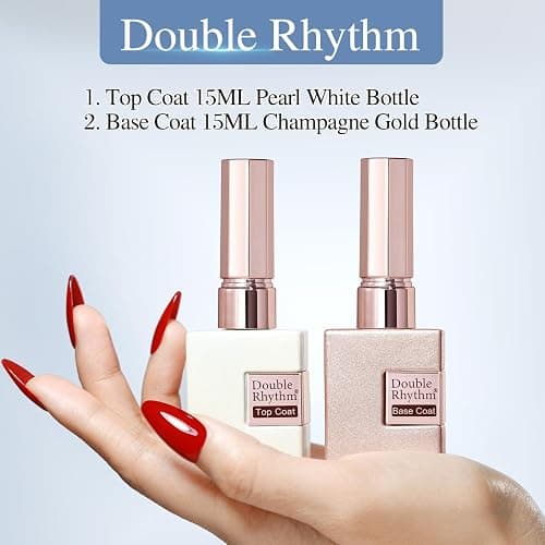Double Rhythm 2 Pcs 15ML No Wipe Gel Top Coat and Base Coat Set Clear Glossy Gel Polish Kit (Base and Top Coat) thumbnail 7