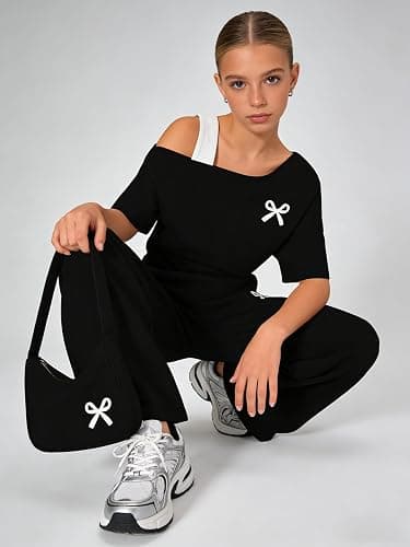 Kxuryueo Teen Girls Clothes Off the Shoulder Top and Wide Leg Pants Matching Outfit Set with Pockets Size 7-16 thumbnail 6
