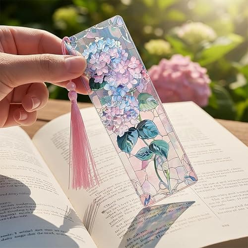 Zaamwoyy 4 Pcs Stained Glass Art Bookmarks for Reading Women, Flower Transparent PVC Bookmark with Tassels, Cute Book Accessories, Unique Book Marks for Bookish, Birthday Christmas Gift thumbnail 2