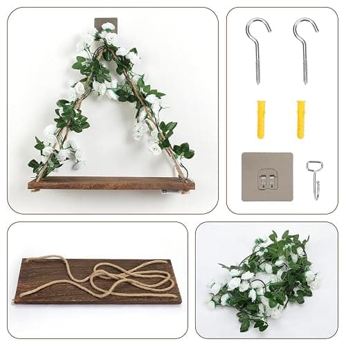 Shelf for Wall,Floating Shelves,Floating Shelves for Wall No Drilling,Adhesive Shelves,Command Strip Shelf,Room Decor Aesthetic,Thanksgiving Decorations,Christmas Decorations,2-Piece Set(White Flower) thumbnail 5