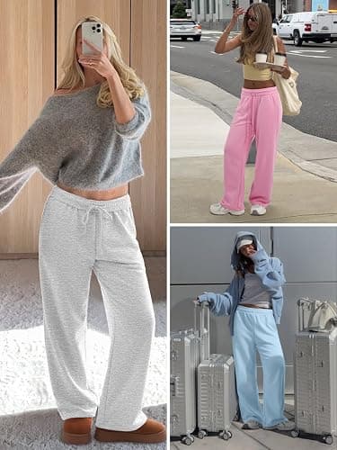 ATHMILE Women's Wide Leg Sweatpants High Waisted Baggy Interior Drawstring Joggers Straight Leg Sweat Pants with Pockets thumbnail 5