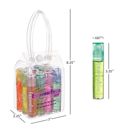 Expressions girl 12pc Roll On Lip Gloss Set with Carrying Case, Glossy Lip Make-up for Kids and Teens - Fruity Flavors, Non Toxic, Kid Friendly, Party Gift, Best Friends - 12 Pack Flavored Lip Gloss thumbnail 6