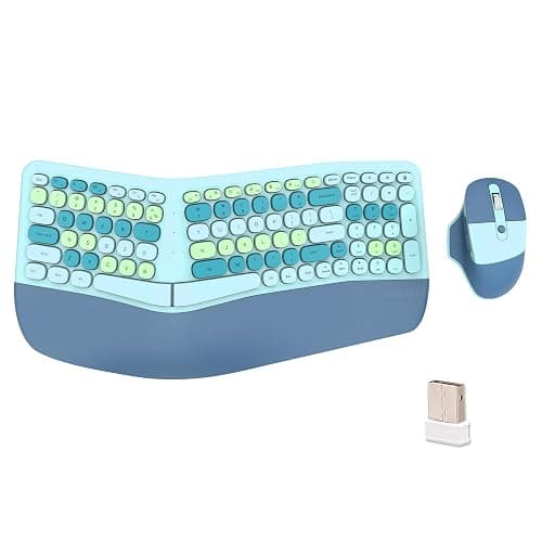 Wireless Ergonomic Keyboard and Mouse Combo with PU Wrist Rest, Carpal Tunnel Keyboard, 2.4G Colorful Split Ergo Keyboard, Comfortable Natural Typing, Compatible with PC/Laptop (Blue) - Image 1