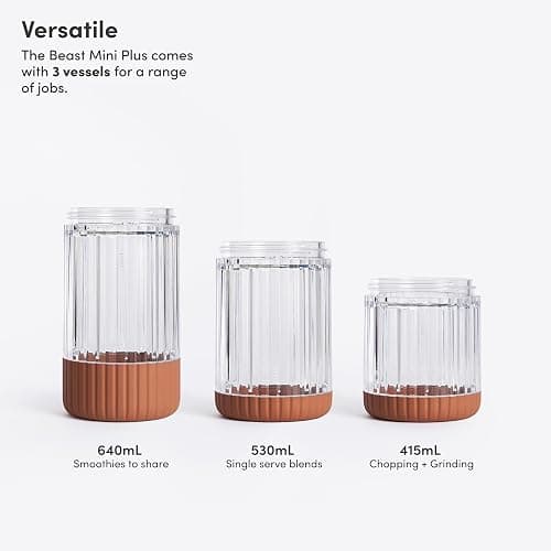 The Beast Mini Blender Plus | Mini Countertop Kitchen Blender | Blend Smoothies and Shakes, Dressings, Sauces, Dips | Extra Vessels, Straw Cap and Straws Included | 600W (Terra) thumbnail 3