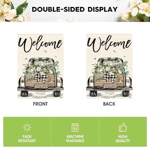 AVOIN colorlife Welcome Spring Truck Garden Flag 12x18 Inch Double Sided, Cotton Rustic Buffalo Plaid Yard Outdoor Flag - Garden Size-12 x 18" thumbnail 6