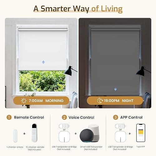 Grandekor No Drill Motorized Blinds with Remote, Roller Shade Electric Smart Remote Control Blinds, Fit for APP and Voice Control, Customized Size Color Blackout thumbnail 5
