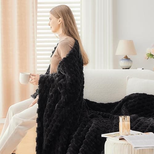 NEWCOSPLAY Super Soft Throw Blanket Black Premium Silky Flannel Fleece 3D Clouds Stylish Jacquard Lightweight Bed Blanket All Season Use 350GSM (Black, Throw(50"x60")) thumbnail 4