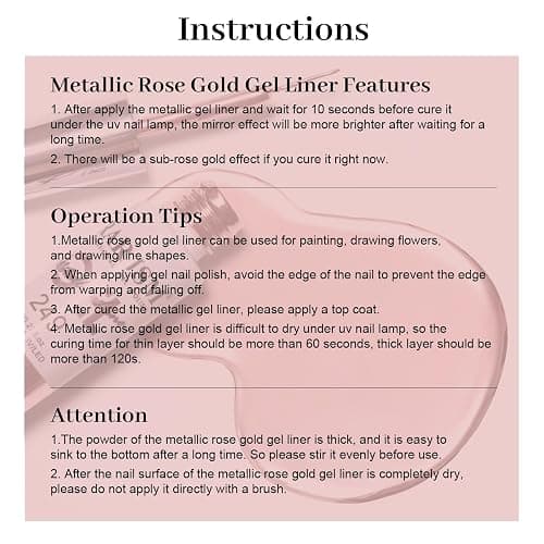 RARJSM Metallic Chrome Gel Liner Nail Art 3D Mirror Bronze Gold Rose Gold Effect Gel Nail Polish 8ml Painting Build in Thin Brush Metal Painted Drawing Striper GelPolish Curing Requires Home Salon thumbnail 7