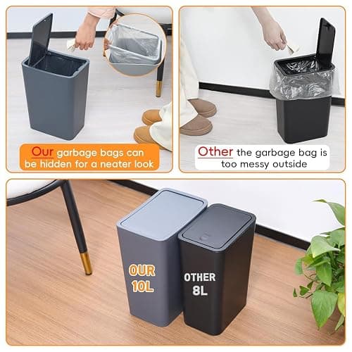 Yieach Black Slim Bathroom Trash Can with Lid,1 Pack 3.17Gallon/12 Liter Narrow Toilet and Bathroom Garbage Can,Plastic Pet/Dog Proof Trash Can with Covered,Small Waste Basket for Room/Kitchen/Office - Black - 1 thumbnail 3