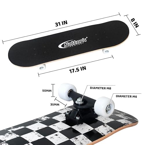 Nattork Skateboards 31 Inch Complete Skateboard Wood 9 Layer Canadian Maple Trick Skate Boards for Boys Girls Youth Teens Beginner thumbnail 5
