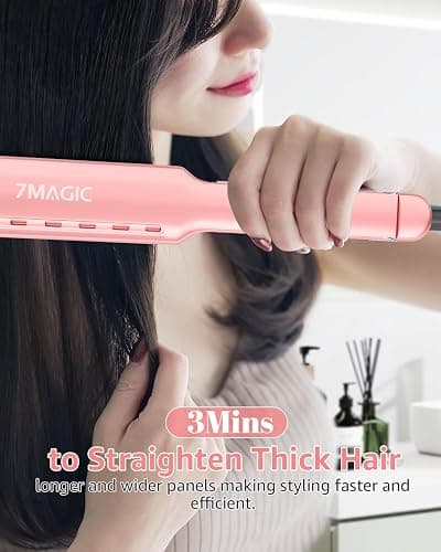 7MAGIC 1.7" Wide Hair Straightener, Nano Titanium Flat Iron for Wet & Dry Hair, Flat Iron Hair Straightener with 5 Temp, MCH Fast Straightening Iron, Hair Iron with Dual Voltage, Pink thumbnail 4