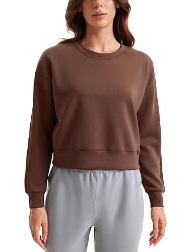 CRZ YOGA Womens SoftAura Crewneck Sweatshirt Long Sleeve Workout Casual Pullover Basic Fall Tops - Large - Coffee Brown