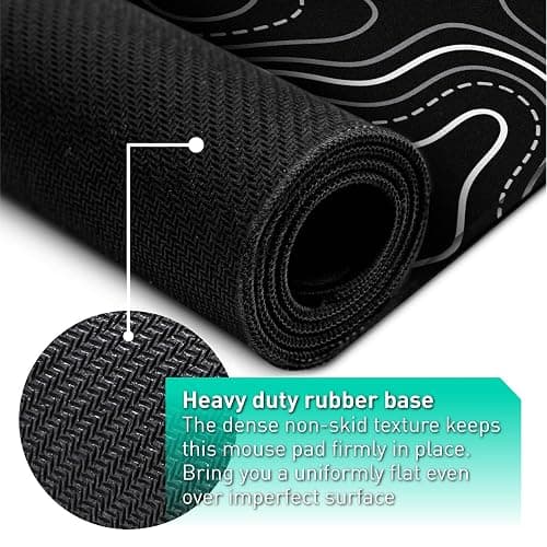 Pixiecube Minimalist Topographic Map Mouse Pad - Contour Extended Large Stitch Edge Mousepad. Black & White Non-Slip XXL Gaming Desk Mat thumbnail 7
