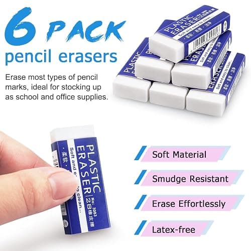 Tamaki Erasers, Large, White, 6 Pack | Erasers for School Office, Art Eraser for Drawing thumbnail 4