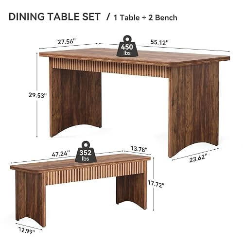 LITTLE TREE 55" Dining Table with 2 Benches, Dining Table Set for 4-6 People, Farmhouse Kitchen Table with Bench, Dining Room Table Set thumbnail 3
