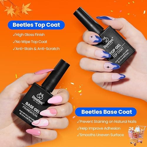 Beetles No Wipe Gel Top Coat and Base Coat Set for Gel Polish - 2Pcs 15ml Super Shiny and Long Lasting Soak Off UV/LED Lamp Needed, Halloween Nail Art Design Gift thumbnail 2