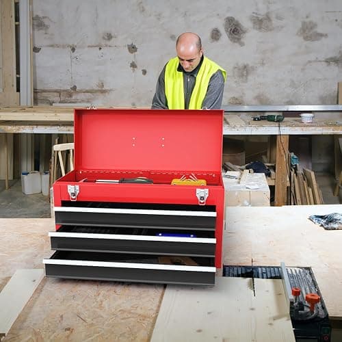 Goplus Tool Box with 3 Drawers, 4-Tier 20.5" Portable Tool Chest Organizer with Top Tool Tray, Auto Lock, Protective Liner, Handle, Steel Metal Small Toolbox for Gargae, Workshop, Home thumbnail 8