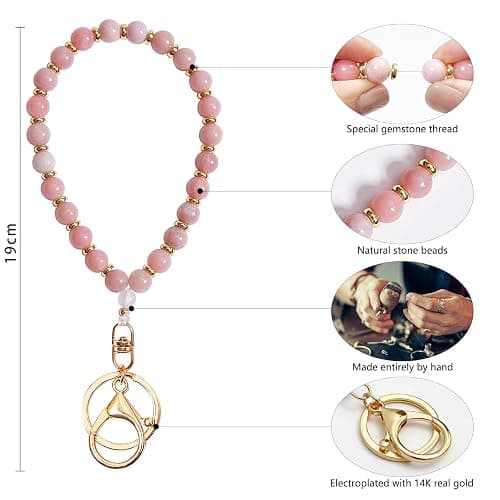 Lostars Beaded Keychain Wristlet 14k Gold Wrist Keychain Bracelet Cute Keychain Accessories Car Key Chain Bracelet for Women thumbnail 4
