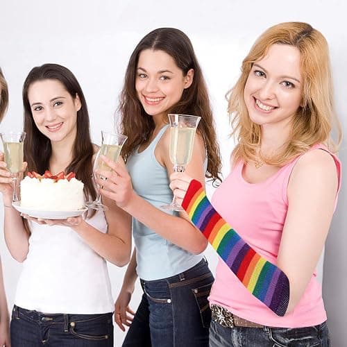 WRITWAA Colorful Rainbow Striped Fingerless Gloves and Arm Warmers Set for Girls and Women, Cozy Knit Sleeves for Fashion and Fun thumbnail 3