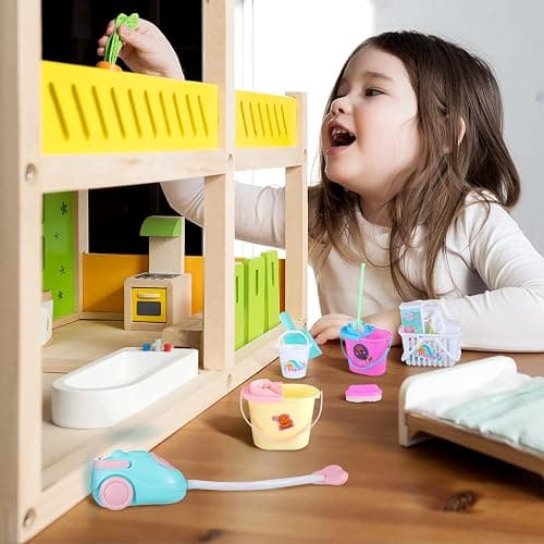 22 Pieces Miniature Bucket Doll Housework Cleaning Supplies Mini Dollhouse Accessories Mop Dustpan, Brush, Broom, Bucket Dollhouse Furniture Decoration Accessories for Dolls Pretend Play, Random Color thumbnail 7