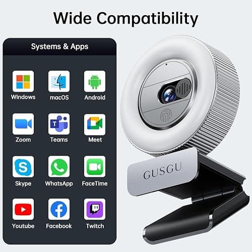 GUSGU G910 2K Quad HD Webcam for PC, with Microphone & Light & Privacy Cover, Web Camera for Desktop Computer/Laptop/MacBook, USB Streaming Camera thumbnail 6