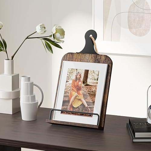 KLM Kitchen Cookbook Stand - Recipe Book Holder for Cooking, Organising and Storage - Perfect Home Shelf Decor and Wedding Retirement Gift for Woman (Brown) thumbnail 6