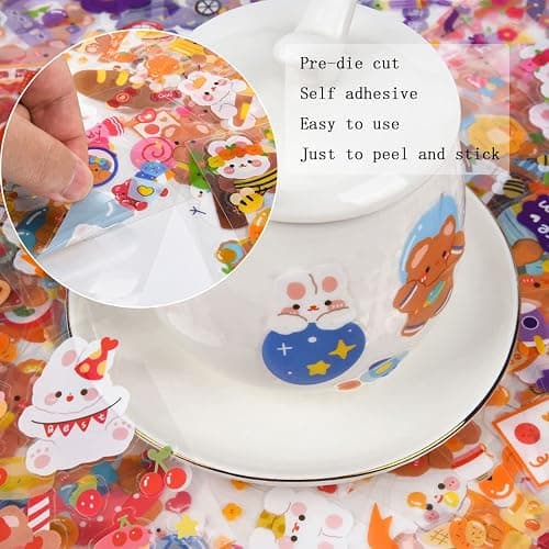 Cute Cartoon Bunny Bear Stickers, EAMOTOL 100 Sheets Kawaii Animals Transparent PET Scrapbooking Clipping Supplies Decals for Journaling Planners Collage Junk Journal Bullet Album Calendar Phone Case thumbnail 5
