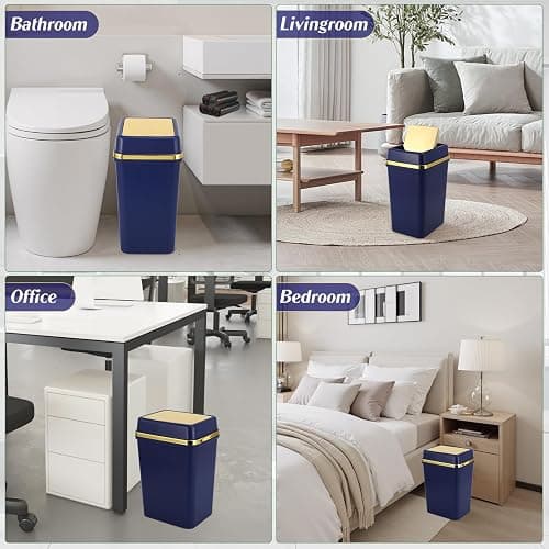 WSBArt Bathroom Trash Can with Lid 4 Gallon Trash Can with Swing Lid Navy Blue Small Garbage Can Bathroom Garbage Can with 300 Counts Trash Bags for Kitchen Bedroom Office thumbnail 8