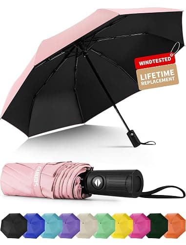 Seniny Windproof Travel Umbrella, Automatic Umbrellas for Rain, Portable & Compact Umbrellas for Backpack, Strong UV for Protection, Folding Small Sun Umbrella for Car, Walking - Image 1