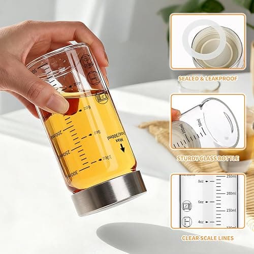 Glass Juice Bottles 10 Oz, Wide Mouth Reusable Clear Glass Water Bottles with Graduations 100% Leak Proof Stainless Steel Lids, BPA Free, Fits in Cup Holder Juice Containers Set of 6 thumbnail 4