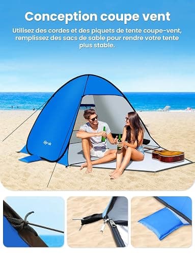 Glymnis Tente de Plage Pop Up pour 1-2 Personnes (S) 3-4 Personnes (L) Abris de Plage avec Porte à Glissière Protection UV 50+ Contre Le Vent thumbnail 8