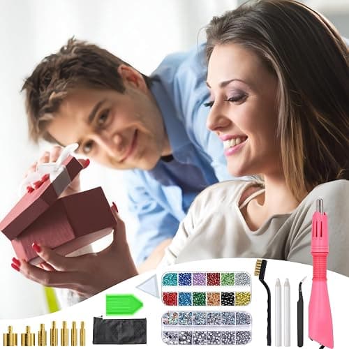 Baxczomx Hotfix Applikator Set, Hotfix Strasssteine Applikator mit 7 Applikatorspitzen, 2 Boxen Hotfix Strasssteine Glitzersteine für Textilien, Hotfix Strass Applikator für DIY Kleidung Schuhe (Rosa) thumbnail 6