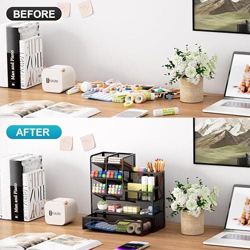 Marbrasse Mesh Desk Organiser,Stationary Organiser,Multifunctional Pen Holder,Desktop Storage and Drawer for Home Officee(Black) thumbnail 5