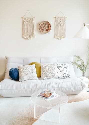 Mkono 2 Pcs Macrame Wall Hanging Boho Wall Art Decor Woven Chic Bohemian Room Decor for Bedroom Nursery Living Room Dorm Apartment, Medium Size 22" L x 13" W and 24" L x 13" W thumbnail 2