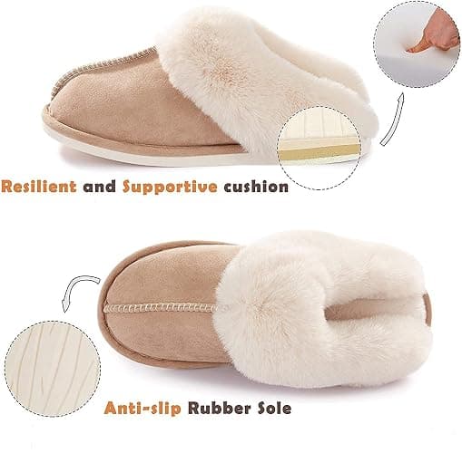 Adorllya Slippers for Women Men Cozy Memory Foam Plush Fleece House Shoes Furry Wool-Like w/Indoor Outdoor thumbnail 2