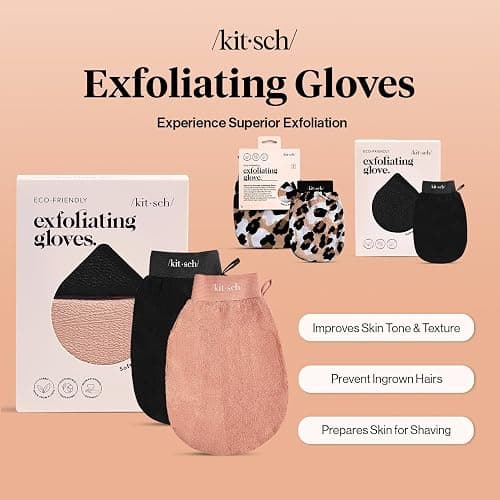 Kitsch Exfoliating Glove – Exfoliating Mitt - 2pc Black & Terracotta | Korean Exfoliating Mit & Deep Exfoliating Body Scrubber for Shower, Bath | Body Exfoliator Glove, Dead Skin Remover thumbnail 7