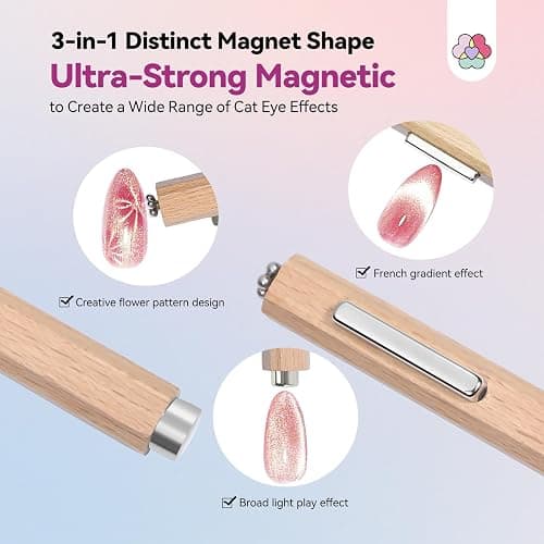 SAVILAND Cat Eye Magnetic for Nail: 3-in-1 Cat Eye Gel Nail Polish N35 Neodymium Strong Suction Magnet Wand Stick Diverse Effect Double Ended Manicure Salon Design Art Tools Set Accessories thumbnail 4