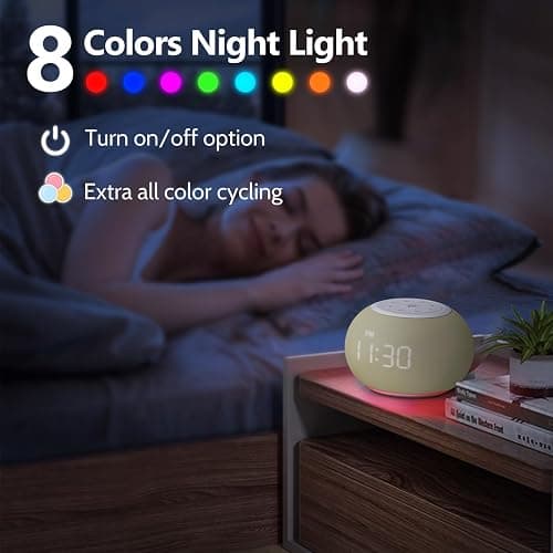 Reacher Auto-Dimmable Alarm Clock White Noise Machine with Night Light, 20 Soothing Sounds, Sleep Timer, Fabric LED Display, Precise Volume Control, Small Sound Machine for Nursery, Baby thumbnail 6
